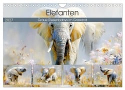 Cover-Bild zum Titel 'Elefanten. Graue Riesenbabys im Grasland (Wandkalender 2027 DIN A4 quer), CALVENDO Monatskalender' von 'Rose Hurley'