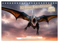 Cover-Bild zum Titel 'KI-Dino-Expeditionen Zwölf Monate im Land der Saurier (Tischkalender 2026 DIN A5 quer), CALVENDO Monatskalender' von 'Claudia Schimmack'