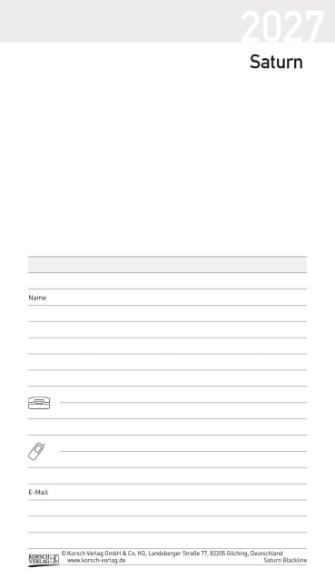 Taschenkalender Saturn Leporello Einlage 2027 - 