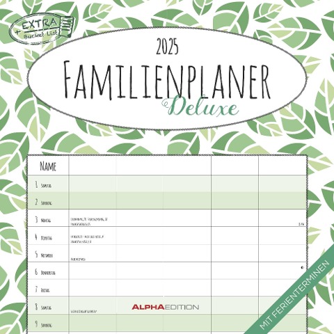 Familienplaner Deluxe 2025 - Broschürenkalender 30x30 cm (30x60 geöffnet) - Kalender mit Platz für Notizen - 5 Spalten - Bildkalender - Wandkalender - 