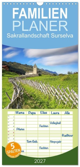 Familienplaner 2027 - Sakrallandschaft Surselva mit 5 Spalten (Wandkalender, 21 x 45 cm) CALVENDO - Thomas Bichler