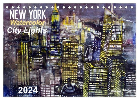 New York Watercolor Citylights (Tischkalender 2024 DIN A5 quer), CALVENDO Monatskalender - Johann Pickl