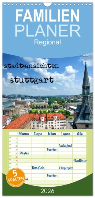 Familienplaner 2026 - stadtansichten stuttgart mit 5 Spalten (Wandkalender, 21 x 45 cm) CALVENDO - Ralf Pfeiffer
