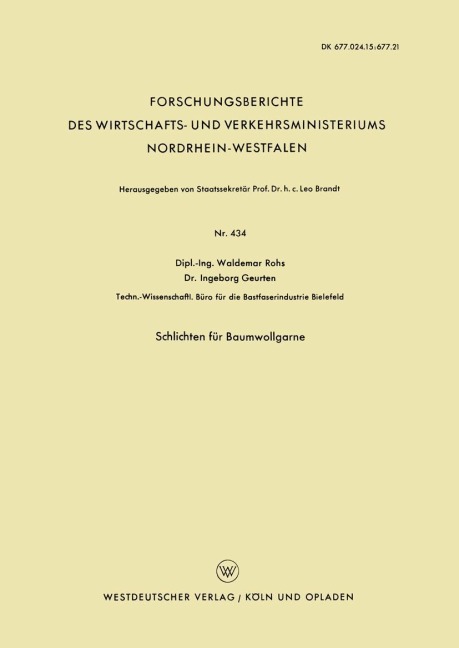 Schlichten für Baumwollgarne - Waldemar Rohs