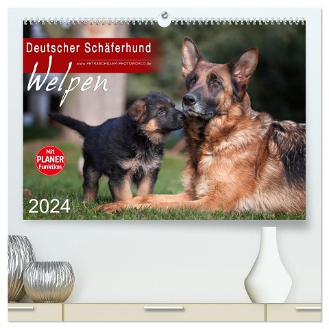 Deutscher Schäferhund - Welpen (hochwertiger Premium Wandkalender 2024 DIN A2 quer), Kunstdruck in Hochglanz - Petra Schiller