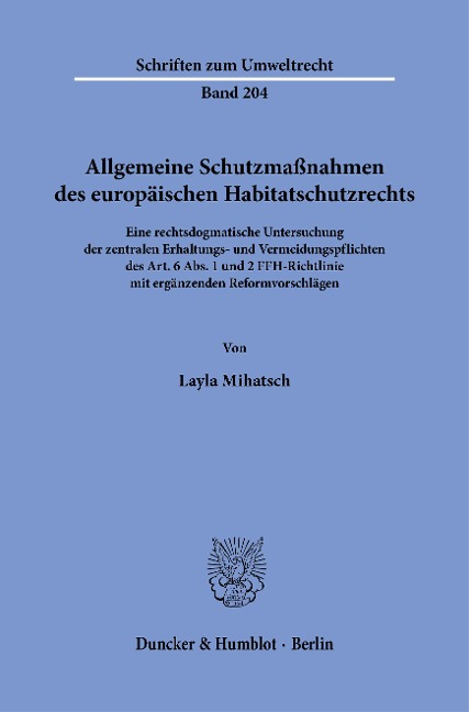 Allgemeine Schutzmaßnahmen des europäischen Habitatschutzrechts - Layla Mihatsch