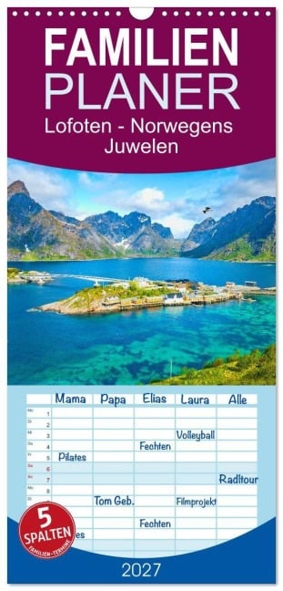 Familienplaner 2027 - Lofoten - Norwegens Juwelen mit 5 Spalten (Wandkalender, 21 x 45 cm) CALVENDO - Christa Kramer