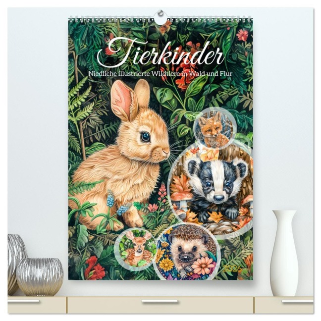 Tierkinder - Niedliche illustrierte Wildtiere in Wald und Flur (hochwertiger Premium Wandkalender 2026 DIN A2 hoch), Kunstdruck in Hochglanz - Anja Frost