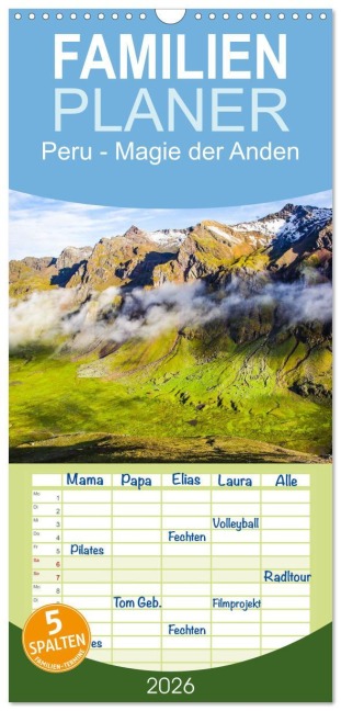 Familienplaner 2026 - Peru - Magie der Anden mit 5 Spalten (Wandkalender, 21 x 45 cm) CALVENDO - Gunnar Lentz