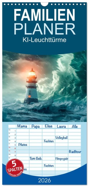 Familienplaner 2026 - KI-Leuchttürme mit 5 Spalten (Wandkalender, 21 x 45 cm) CALVENDO - Steffen Gierok-Latniak