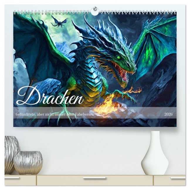 Drachen - Gefürchtete, aber nicht immer böse Fabelwesen (hochwertiger Premium Wandkalender 2026 DIN A2 quer), Kunstdruck in Hochglanz - Jean-Louis Glineur