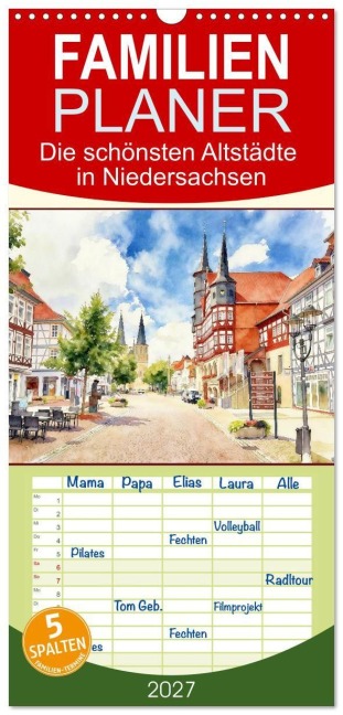 Familienplaner 2027 - Die schönsten Altstädte in Niedersachsen mit 5 Spalten (Wandkalender, 21 x 45 cm) CALVENDO - Claudia Kleemann