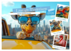 Cover-Bild zum Titel 'Lustige Tierreisen - Bunter Spaß für Kinder (Tischkalender 2026 DIN A5 quer), CALVENDO Monatskalender' von 'Mb Fotografie'