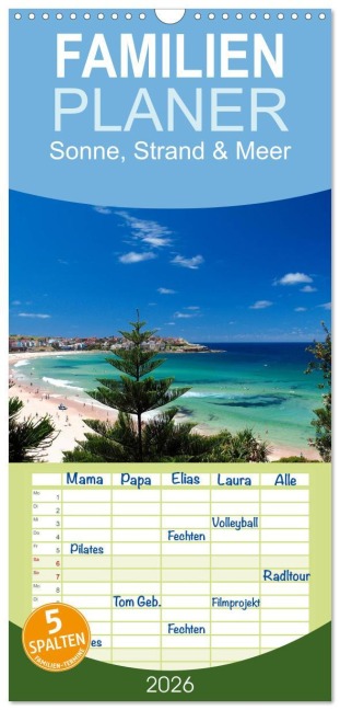 Familienplaner 2026 - Sonne, Strand & Meer mit 5 Spalten (Wandkalender, 21 x 45 cm) CALVENDO - Melanie Viola