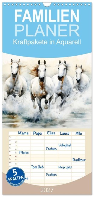 Familienplaner 2027 - Kraftpakete in Aquarell mit 5 Spalten (Wandkalender, 21 x 45 cm) CALVENDO - Daniela Tapper