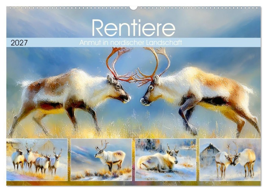 Rentiere. Anmut in nordischer Landschaft (Wandkalender 2027 DIN A2 quer), CALVENDO Monatskalender - Rose Hurley