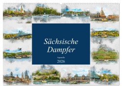 Cover-Bild zum Titel 'Sächsische Dampfer Aquarelle (Wandkalender 2026 DIN A2 quer), CALVENDO Monatskalender' von 'Dirk Meutzner'