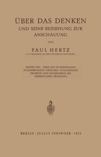 Über das Denken und Seine Beziehung zur Anschauung - Paul Hertz