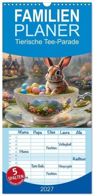 Familienplaner 2027 - Tierische Tee-Parade mit 5 Spalten (Wandkalender, 21 x 45 cm) CALVENDO - Katharina Stachanczyk