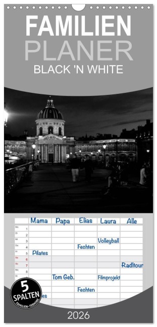 Familienplaner 2026 - BLACK 'N WHITE mit 5 Spalten (Wandkalender, 21 x 45 cm) CALVENDO - Marie Schrader