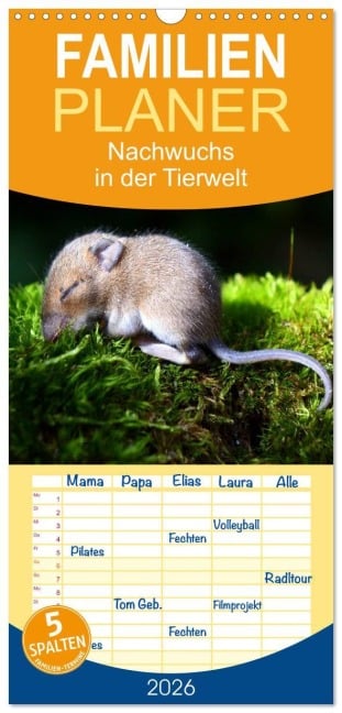 Familienplaner 2026 - Nachwuchs in der Tierwelt mit 5 Spalten (Wandkalender, 21 x 45 cm) CALVENDO - Gugigei Gugigei