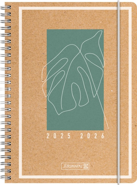 BRUNNEN Schülerkalender (2025/2026) "Jungle Leaf", 2 Seiten = 1 Woche, A5, 208 Seiten, Kraftpapier-Einband - 