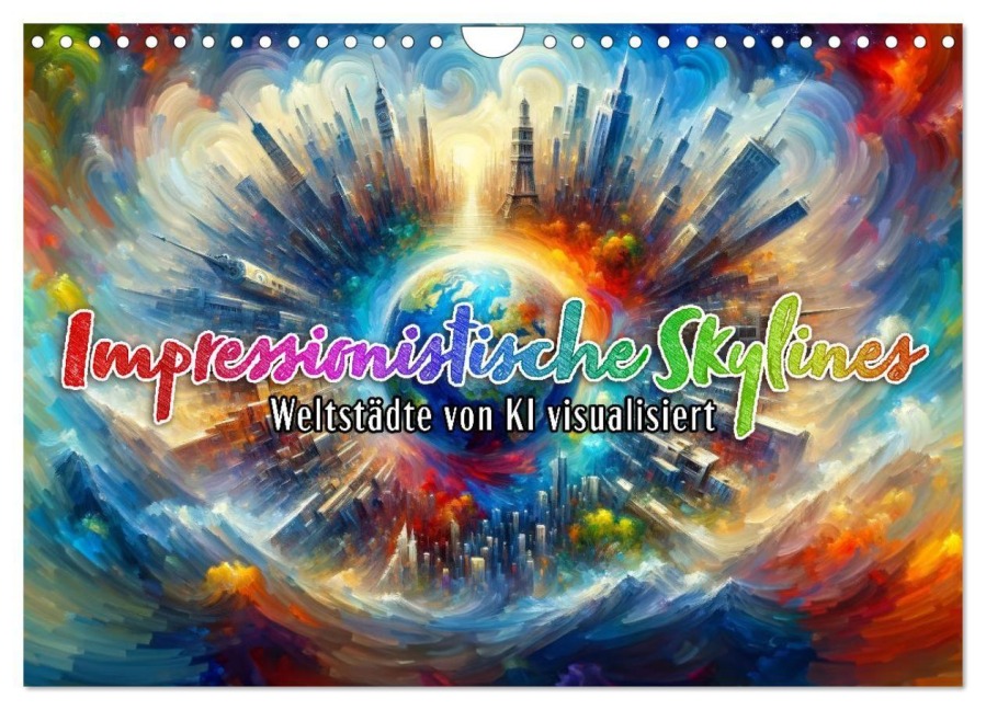 Impressionistische Skylines - Weltstädte von KI visualisiert (Wandkalender 2027 DIN A4 quer), CALVENDO Monatskalender - 