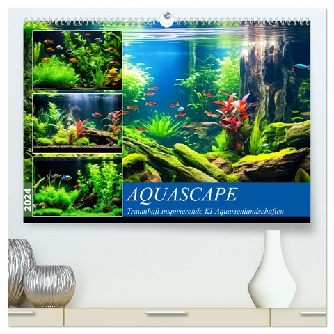 Aquascape. Traumhaft inspirierende KI-Aquarienlandschaften (hochwertiger Premium Wandkalender 2024 DIN A2 quer), Kunstdruck in Hochglanz - Rose Hurley