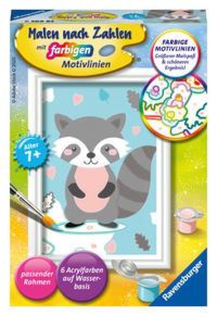 Ravensburger Malen nach Zahlen 28695- Süßer Waschbär - Kinder ab 7 Jahren - 