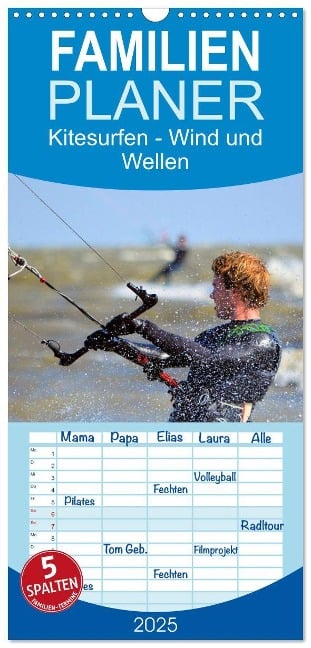 Familienplaner 2025 - Kitesurfen - Wind und Wellen mit 5 Spalten (Wandkalender, 21 x 45 cm) CALVENDO - Renate Bleicher