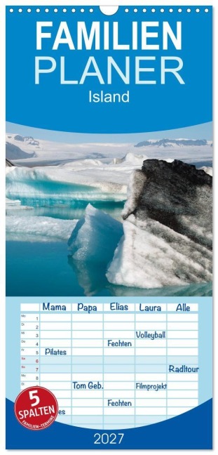 Familienplaner 2027 - Island mit 5 Spalten (Wandkalender, 21 x 45 cm) CALVENDO - Frauke Scholz