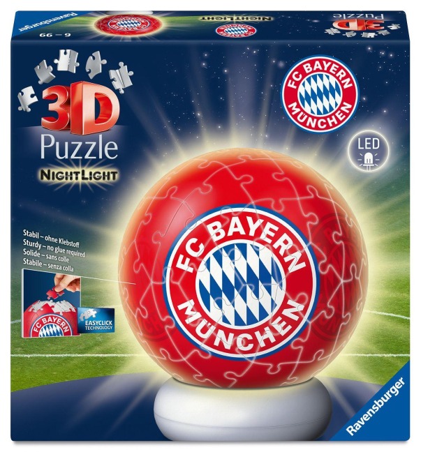 Ravensburger 3D Puzzle Nachtlicht FC Bayern München - Puzzle-Ball mit LED Nachtlicht als Nachttischlampe für Kinder ab 6 Jahren - 