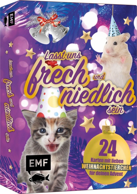 Adventskalender-Kartenset: Lasst uns frech und niedlich sein - 24 liebe Weihnachtstierchen für dich - 