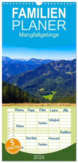 Familienplaner 2026 - Mangfallgebirge mit 5 Spalten (Wandkalender, 21 x 45 cm) CALVENDO - Thomas Jäger