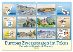 Cover-Bild zum Titel 'Europas Zwergstaaten im Fokus (Wandkalender 2026 DIN A2 quer), CALVENDO Monatskalender' von 'Claudia Kleemann'