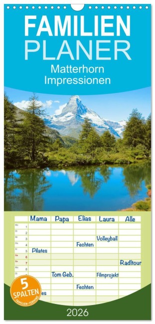 Familienplaner 2026 - MATTERHORN Impressionen mit 5 Spalten (Wandkalender, 21 x 45 cm) CALVENDO - Susan Michel