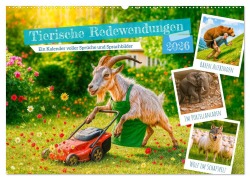 Cover-Bild zum Titel 'Tierische Redewendungen - Ein Kalender voller Sprüche und Sprachbilder (Wandkalender 2026 DIN A2 quer), CALVENDO Monatskalender' von 'Anja Frost'