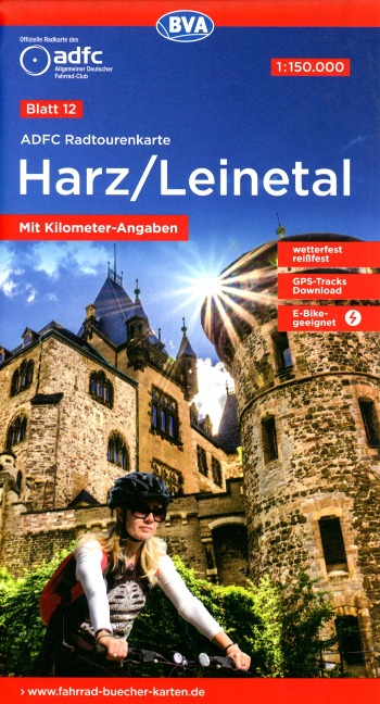 ADFC-Radtourenkarte 12 Harz /Leinetal 1:150.000, reiß- und wetterfest, E-Bike geeignet, GPS-Tracks Download, mit Bett+Bike Symbolen, mit Kilometer-Angaben - 