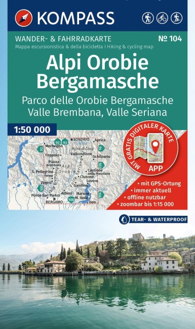KOMPASS Wanderkarte 104 Alpi Orobie Bergamasche, Parco delle Orobie Bergamasche, Valle Brembana, Valle Seriana 1:50.000 - 