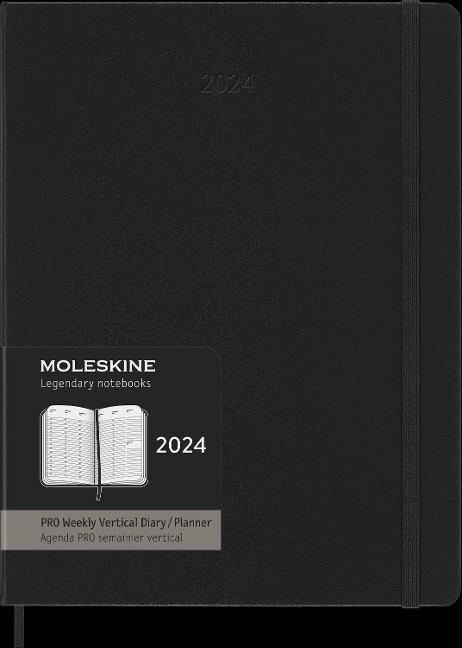 Moleskine 12 Monate Pro Wochen Notizkalender 2024, Pro Xl, 1 Wo = 2 Seiten, Vertikal, Spalten Für Notizen, Hard Cover, Schwarz - 