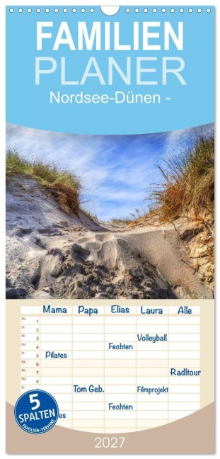 Familienplaner 2027 - Nordsee-Dünen mit 5 Spalten (Wandkalender, 21 x 45 cm) CALVENDO - Peter Roder