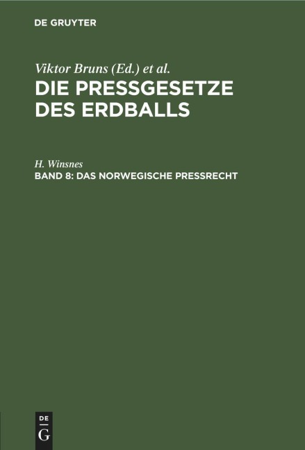 Das norwegische Preßrecht - H. Winsnes