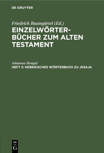 Hebräisches Wörterbuch zu Jesaja - Johannes Hempel