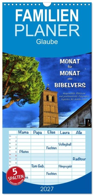 Familienplaner 2027 - Monat für Monat ein Bibelvers mit 5 Spalten (Wandkalender, 21 x 45 cm) CALVENDO - Hc Bittermann