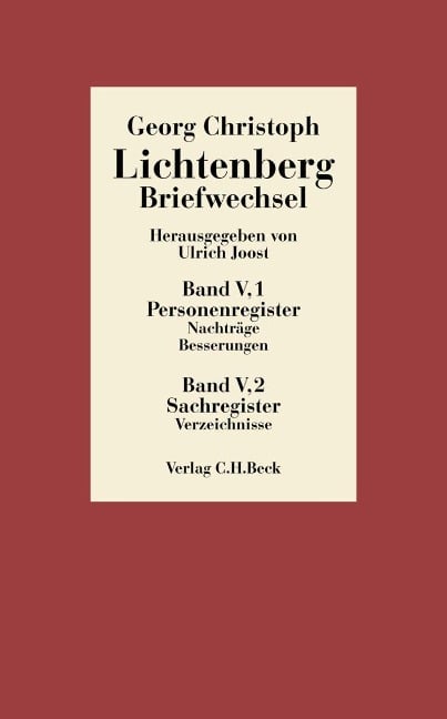 Lichtenberg Briefwechsel Bd. 5: Register - Georg Christoph Lichtenberg