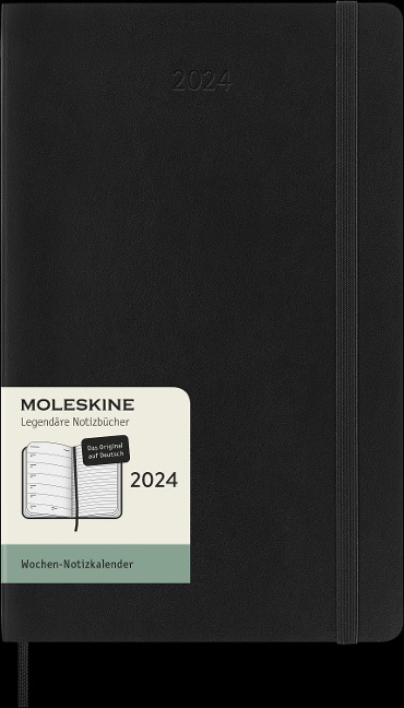 Moleskine 12 Monate Wochen Notizkalender Deutsch 2024, L/A5, 1 Wo = 1 Seite, Rechts Linierte Seite, Soft Cover, Schwarz - 