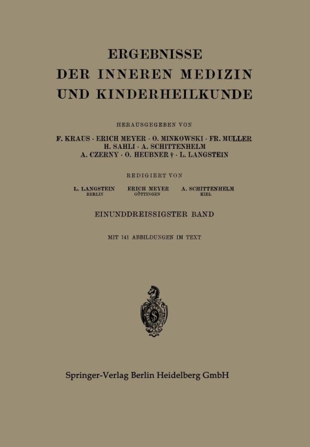 Ergebnisse der Inneren Medizin und Kinderheilkunde - Leo Langstein, A. Schittenhelm, Erich Meyer