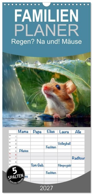 Familienplaner 2027 - Regen? Na und! Mäuse mit 5 Spalten (Wandkalender, 21 x 45 cm) CALVENDO - Peter Roder