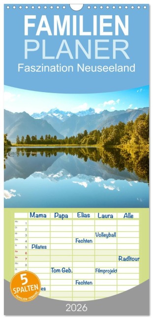 Familienplaner 2026 - Faszination Neuseeland mit 5 Spalten (Wandkalender, 21 x 45 cm) CALVENDO - Dietmar Janietz