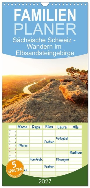 Familienplaner 2027 - Sächsische Schweiz - Wandern im Elbsandsteingebirge mit 5 Spalten (Wandkalender, 21 x 45 cm) CALVENDO - Benjamin Bisanz